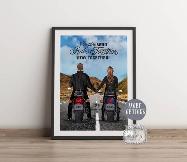 Bikers Couple Print, Gift For Biker, Chopper Motorbike Gift, Valentine's Day Rider, Husband & Wife Print - image 1