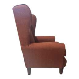 Queen Anne Wing Back Cottage Fireside Chair Cinnamon Herringbone Fabric - Solid Wood Mahogany Legs - thumbnail 3