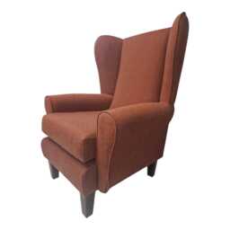 Queen Anne Wing Back Cottage Fireside Chair Cinnamon Herringbone Fabric - Solid Wood Mahogany Legs - thumbnail 2