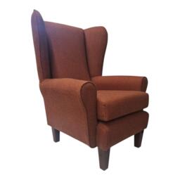 Queen Anne Wing Back Cottage Fireside Chair Cinnamon Herringbone Fabric - Solid Wood Mahogany Legs