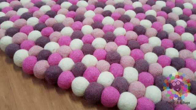 Handmade Wool Felt Ball Rug Pink, Purple, & White - 90-250 cm - image 1