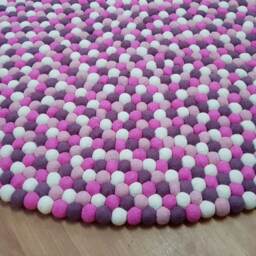 Handmade Wool Felt Ball Rug Pink, Purple, & White - 90-250 cm - thumbnail 3