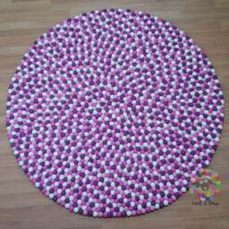 Handmade Wool Felt Ball Rug Pink, Purple, & White - 90-250 cm - thumbnail 4