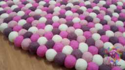 Handmade Wool Felt Ball Rug Pink, Purple, & White - 90-250 cm