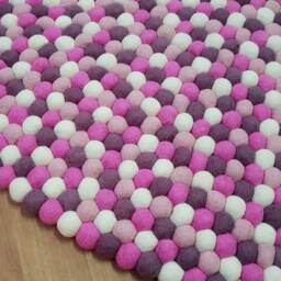 Handmade Wool Felt Ball Rug Pink, Purple, & White - 90-250 cm - thumbnail 2