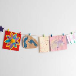 Kids Art Display Wall Decor With Purple Stars & Mini Clothespegs, Easy Fit Children's Work Hanger - thumbnail 2