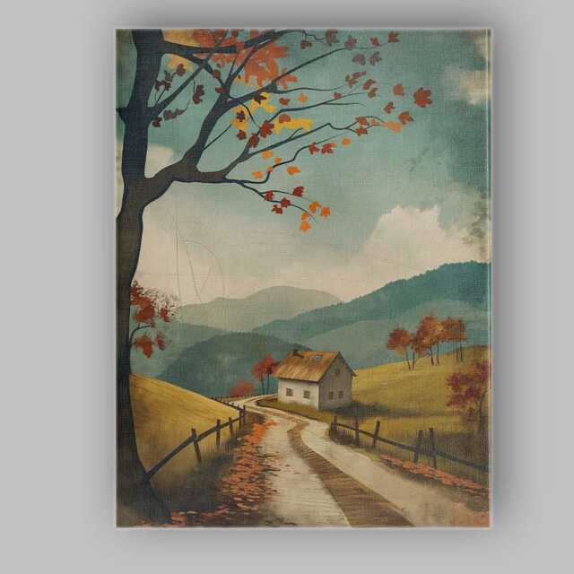 Peaceful Autumn Cottage Rolling Hills Scenic Country Landscape Canvas Wall Art Print Decor Picture Ready To Hang - image 1