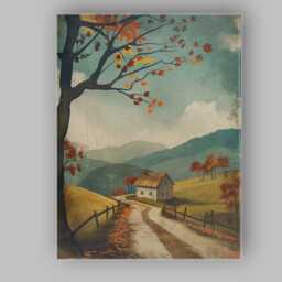 Peaceful Autumn Cottage Rolling Hills Scenic Country Landscape Canvas Wall Art Print Decor Picture Ready To Hang - thumbnail 1