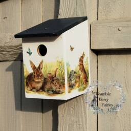 Glass Vase Beautiful Rabbits Bunny Bunnies Watercolour Decoupaged Decorative Handmade - thumbnail 2