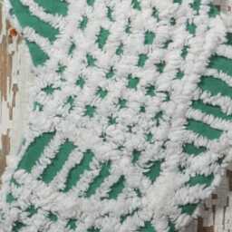 Fluffy Green & White Vintage Chenille Christmas Stocking With Matching Cuff - Wedding Ring, Flower - thumbnail 2