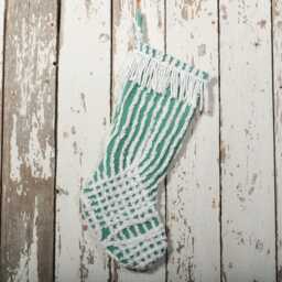 Fluffy Green & White Vintage Chenille Christmas Stocking With Matching Cuff - Wedding Ring, Flower - thumbnail 3