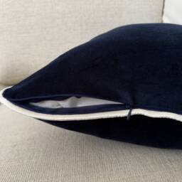 Velvet Navy Blue Cushion Cover With White Piping Decorative Scatter Pillow - All Sizes - thumbnail 2