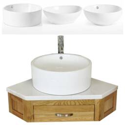 Bathroom Vanity Unit Oak Corner Wash Stand White Marble & Ceramic Basin 501Wwmcbc - thumbnail 2