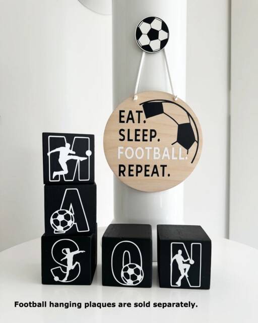 Wooden Football Name/Initial Letter Blocks Girls Boys Bedroom Shelf Display Decor Accessories - image 1
