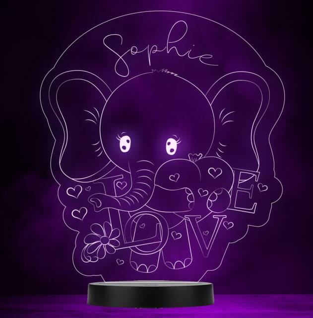Kids Cute Elephant Love Personalised Gift Colour Changing Led Lamp Night Light - image 1