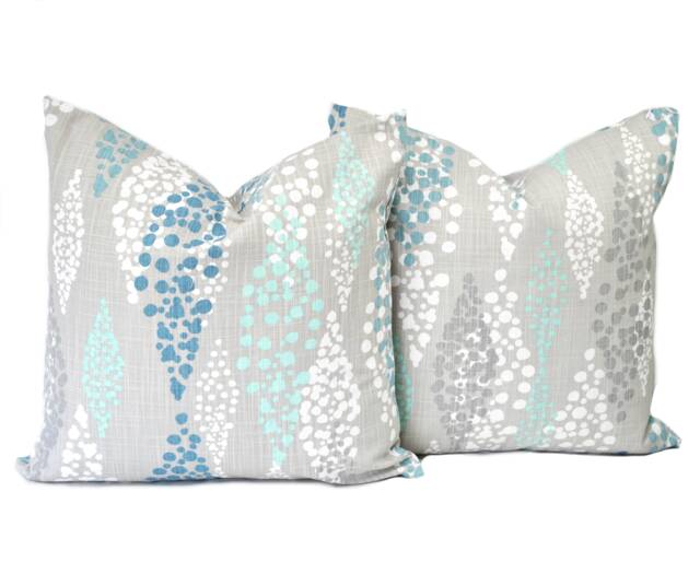 Two Coastal Pillow Covers, Cushion, Decorative Throw Pillow, Aqua Blue Turquoise Accent Dot Case