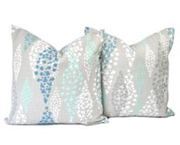 Two Coastal Pillow Covers, Cushion, Decorative Throw Pillow, Aqua Blue Turquoise Accent Dot Case