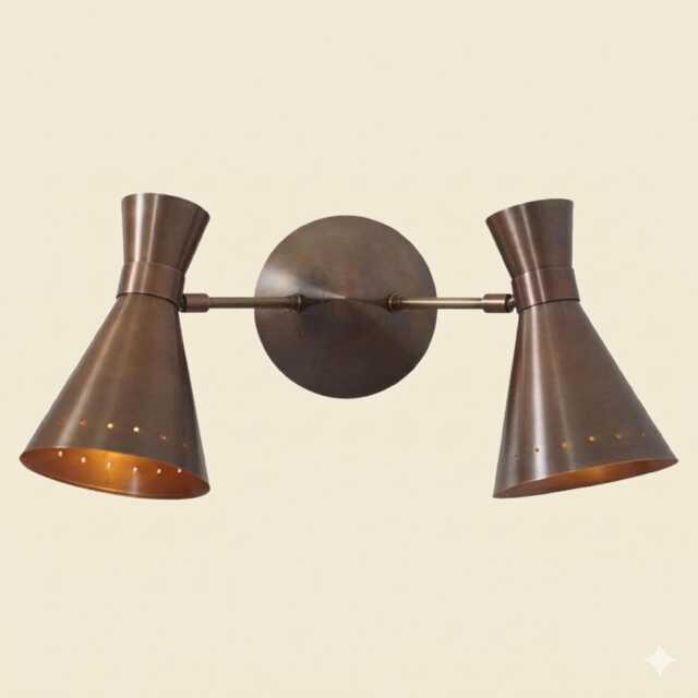 Mid Century Style Brass Wall Lamp Handmade Double Light Shade Articulated Sconce - image 1