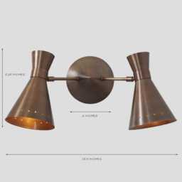 Mid Century Style Brass Wall Lamp Handmade Double Light Shade Articulated Sconce - thumbnail 2