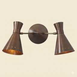 Mid Century Style Brass Wall Lamp Handmade Double Light Shade Articulated Sconce