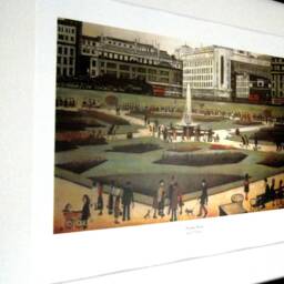 L S Lowry Authentic Art Print - Piccadilly Gardens Satin Black Frame With White Mount & Textured Image - thumbnail 2