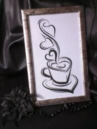 Embroidered Picture - Coffee With Love Home Decor Black White Handmade Cross Stitch Picture-Wall Hanging - thumbnail 1