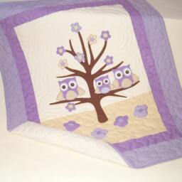 Crib Baby Quilt, Handmade Owl Blanket For Kids - thumbnail 3