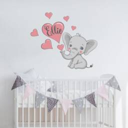 Elephant With Hearts Personalized Repositionable Fabric Wall Decal For Nursery, Girl's, Boy's Room Or Playroom, Kid's Decor - thumbnail 2