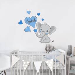 Elephant With Hearts Personalized Repositionable Fabric Wall Decal For Nursery, Girl's, Boy's Room Or Playroom, Kid's Decor - thumbnail 4