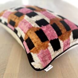 Velvet Ikat Pillow Cover Candy - Decorative Cushion For Sofa Or Bed - thumbnail 2