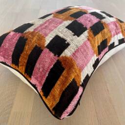 Velvet Ikat Pillow Cover Candy - Decorative Cushion For Sofa Or Bed - thumbnail 3