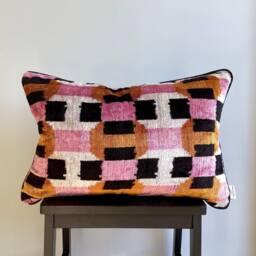 Velvet Ikat Pillow Cover Candy - Decorative Cushion For Sofa Or Bed - thumbnail 1