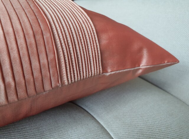 Salmon Colour Pleated Taffeta Pillow Cover , Peach Textured Cushion - image 1