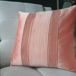 Salmon Colour Pleated Taffeta Pillow Cover , Peach Textured Cushion - thumbnail 2