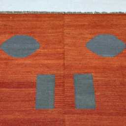 Handmade Wool Flatweave Kilim Rug Orange Geometric Minimalist Decor - thumbnail 4