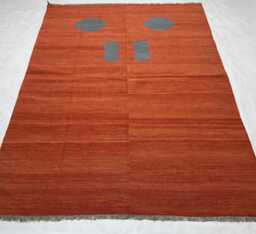 Handmade Wool Flatweave Kilim Rug Orange Geometric Minimalist Decor - thumbnail 1