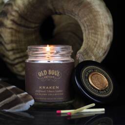 Kraken Soy Candle - Driftwood Tobacco Leather Scented Vegan Nautical Gothic Decor, Mythology Inspired Gift, Dark Masculine
