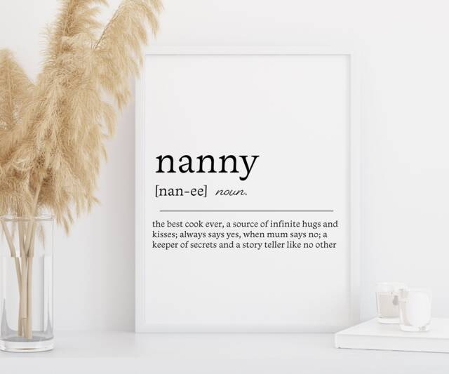 Nanny Noun Print- Framed Print - Definition Mothers Day Home Decor Wall Art