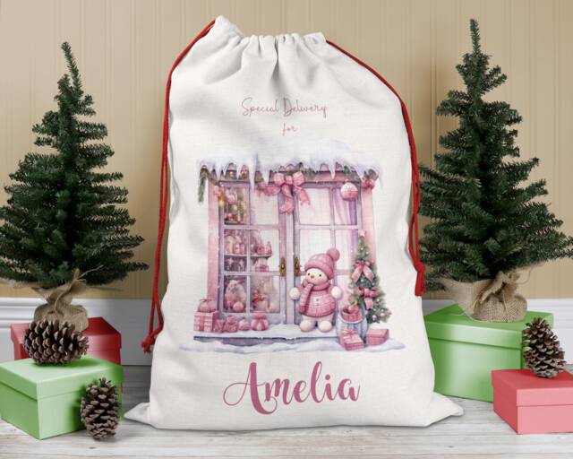 Personalised Christmas Sack Pink, Santa Sack, Girl's Eve Stocking, Present Bag, Father Christmas, Bag - image 1