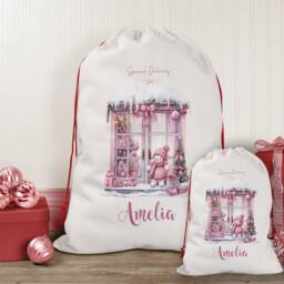 Personalised Christmas Sack Pink, Santa Sack, Girl's Eve Stocking, Present Bag, Father Christmas, Bag - thumbnail 3