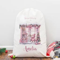 Personalised Christmas Sack Pink, Santa Sack, Girl's Eve Stocking, Present Bag, Father Christmas, Bag - thumbnail 2