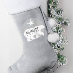 Personalised Polar Bear Luxury Silver Grey Stocking - Bear Stocking Christmas Mummy Daddy Snowman Santa - thumbnail 2
