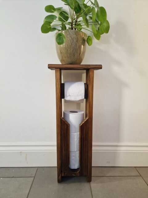 Handmade Wooden Toilet Roll Holder Stand With 3 Storage - Bathroom Furniture - image 1