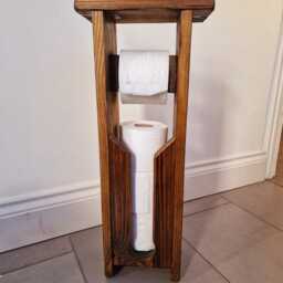 Handmade Wooden Toilet Roll Holder Stand With 3 Storage - Bathroom Furniture - thumbnail 3