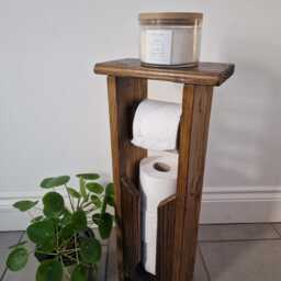 Handmade Wooden Toilet Roll Holder Stand With 3 Storage - Bathroom Furniture - thumbnail 2