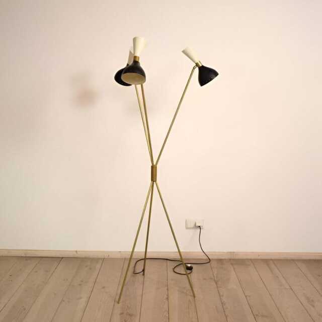 Mid Century Modern Brass Floor Lamp Adjustable Shade Standing Light - image 1