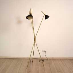 Mid Century Modern Brass Floor Lamp Adjustable Shade Standing Light - thumbnail 1