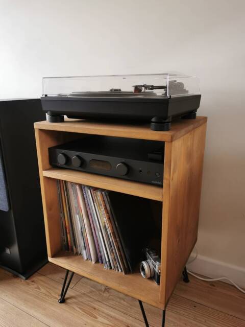 Vinyl Record Player Stand - Rustic Industrial Record Player Stand Reclaimed Wood Vinyl - image 1