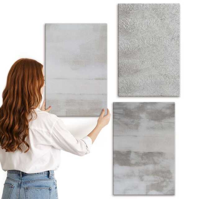 Canvas Set Of 3 - Modern Texture Structures in A Minimalist Style, Beige Photo Print, Natural Textures Wall Decor - image 1