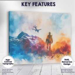 Adventure Traveller Mountain Landscape Airplane Watercolour Canvas Wall Art Print Decor Picture Ready To Hang - thumbnail 1